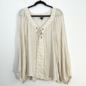 Torrid Top Womens 1X Lace Up Boho Fisherman Blouse Beachy Coastal Spring Casual